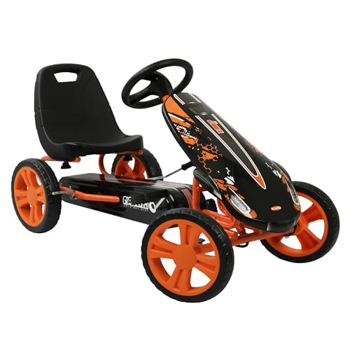 hauck Go-Kart Speedster für Kinder ab 4 Jahren bis 50 kg Köpergröße 90-110 cm, Tretauto mit Handbremse, verstellbarem Sitz, Vor- und Rückwärtsgang, Pedalantrieb, EVA Rreifen (Orange)