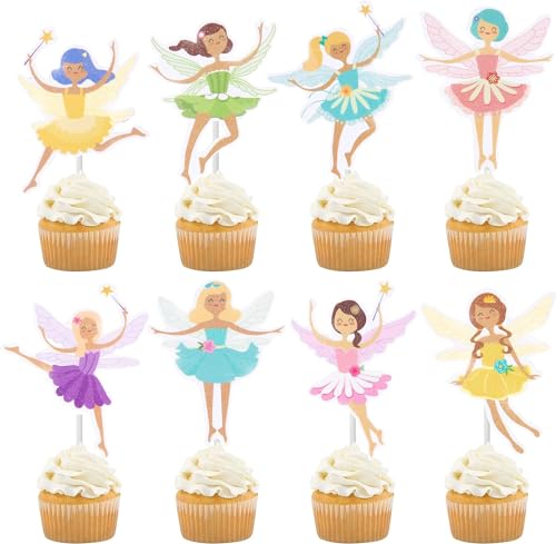 24 Stück Tortendeko Fee Muffin Torten deko Feen Glitzer Elfe Cupcake Topper Elfen Kuchendekoration für Kinder Geburtstags Party, Nachmittagstee