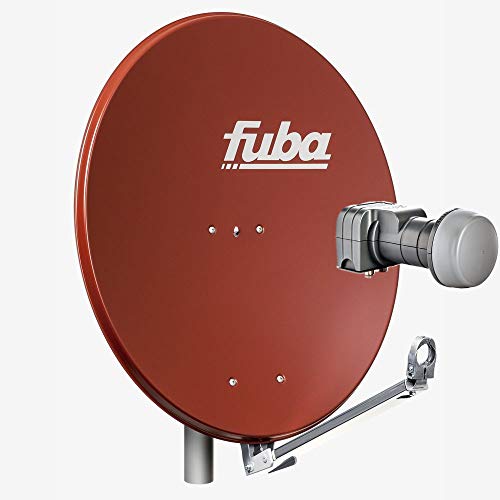 Fuba Satellitenschüssel Komplettset 2 Teilnehmer DAL 802 R - Sat Komplettanlage Fuba DAL 800 R Alu Sat-Schüssel/Sat-Spiegel 80cm rot + Fuba DEK 217 Twin LNB - HDTV, UHD(4K/8K), 3D
