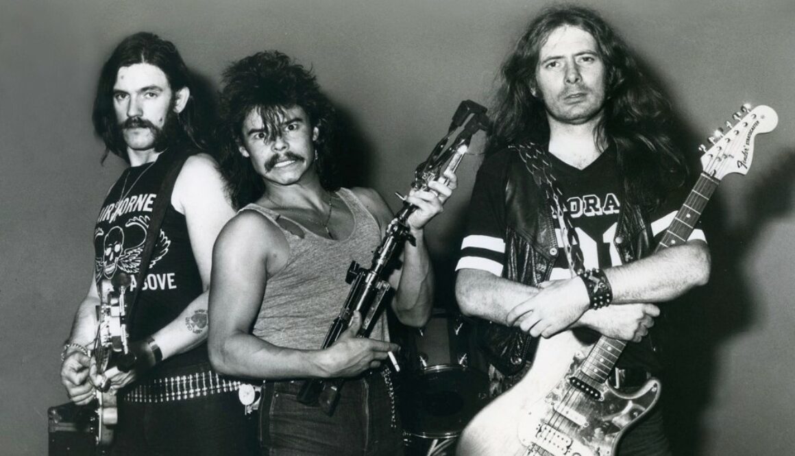 Brish heavy metal band Motorhead 1982,left Ian ' Lemmy' Kilminster,Phil 'Philthy Animal' Taylor,'Fast' Eddie Clarke